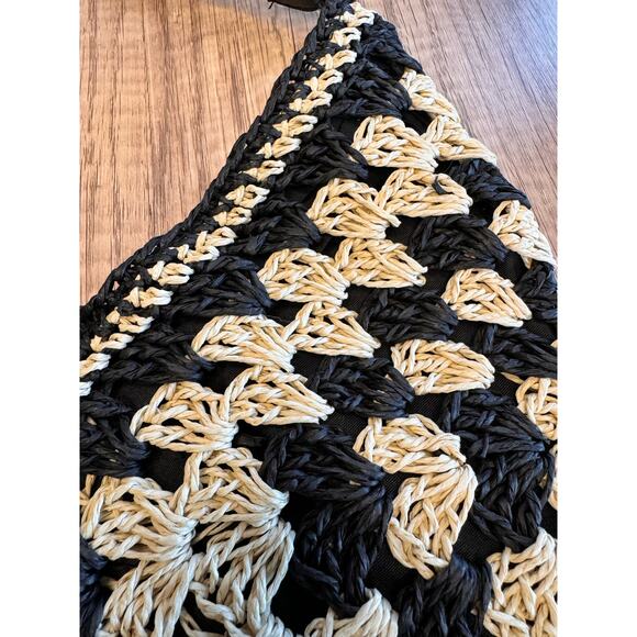 Straw Purse Hobo Bag Neutral Black Tan HandBag NEW FAST SHIP Beach Bag Beachy - Picture 5 of 6